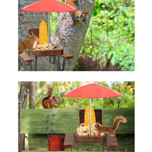 Squirrel & Chipmunk Miniature Picnic Table - Feeder w/Corn Cob Holder & Umbrella - Picture 9 of 11